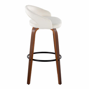 English Elm Fixed-height Swivel Barstools Walnut Bentwood Legs White Velvet Seat Set of 2 B202S01916