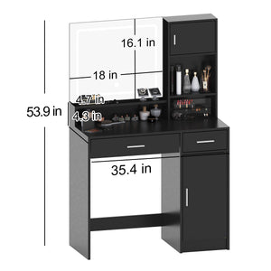 English Elm Vanity Black Dressing Table with LED Mirror, Touch Controls, 3 Lighting Modes, Large Drawer Storage W2386P389996