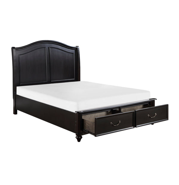 English Elm Charcoal Queen Panel Bed with Okume Veneer and Horizontal Accent Headboard — Rustic Transitional Design Brown Mix 63.25 L x 42.5 W x 5.25 H B011S01249