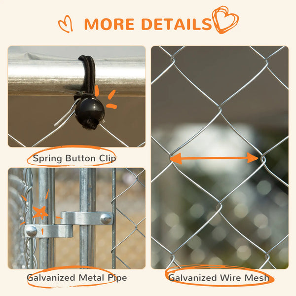 English Elm Steel Galvanized Chain Link Dog Kennel with Oxford Cloth Canopy for Large Breeds T3971S00065