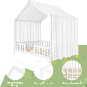 English Elm Montessori House Bed Frame Twin with Canopy & Full Guardrails, Cozy Kids Platform Bed for Toddlers White 77.8 L x 17.25 W x 7 H N733P356048K
