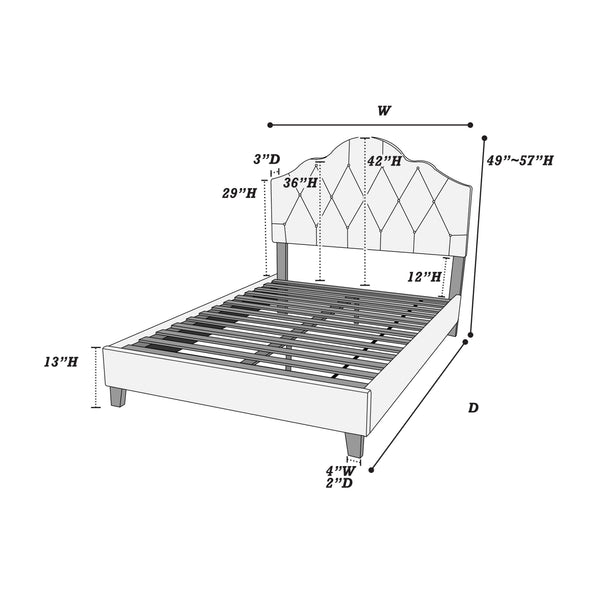 English Elm Contemporary Upholstered Queen Bed with Tufted Arched Headboard, Adjustable Height, Linen-Like Fabric Light Brown 62 L x 34 W x 7 H B011S01432