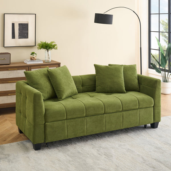English Elm 77.9-inch cloud velvet 3-seater sofa bed with pull-out sleeper, sturdy wood frame, high-density foam comfort Green W1278S00075