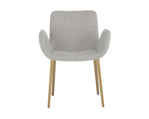 Sunpan Lucano Dining Armchair - Elegant Scooped Design with Vertical Channel Tufting and Gold Legs Belfast Heather Grey