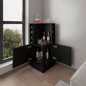 English Elm Bar Cabinet with Concealed Double Doors and 8 Wine Bottle Slots, Durable Engineered Wood Storage Solution Black 47.2 L x 23.23 W x 4.72 H B097P296834