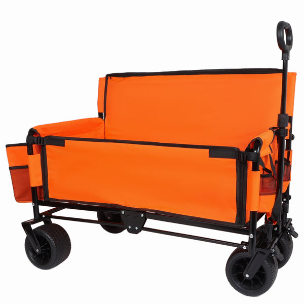 English Elm 3-in-1 Convertible Folding Wagon with 500lb Steel Frame and All-terrain Swivel Wheels Orange W2932P390463