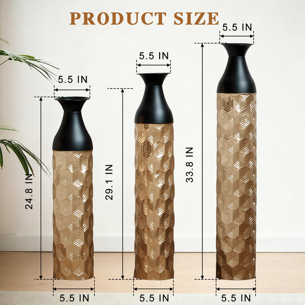 English Elm Floor Metal Vases Set Of 3 - Elegant White And Gold Decor For Modern Home Interiors, 24.8-33.8In W2796P234276