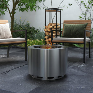 English Elm Outsunny 32 Inch Outdoor Propane Gas Fire Pit Table with 50,000 BTU, Faux Stone Square Design, Lava Rocks, Rain Cover Silver W2225P217256