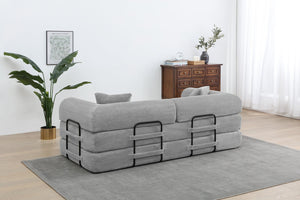 English Elm Convertible 3-Seat Sleeper Sofa Bed Corduroy Folding Floor Couch with Cylindrical Pillow, Plush Support Light Gray W3199P309003