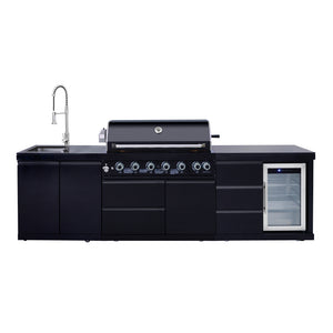 English Elm Outdoor Kitchen Island with 6 Burner Gas Grill Sink Refrigerator Stainless Steel W5007S00008