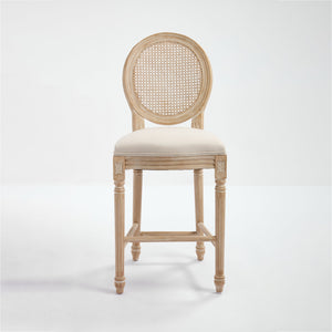 English Elm French Country Bar Chairs Set Of 2 - Upholstered Rattan Back, Solid Wood Frame For Elegant Dining W3426P324564