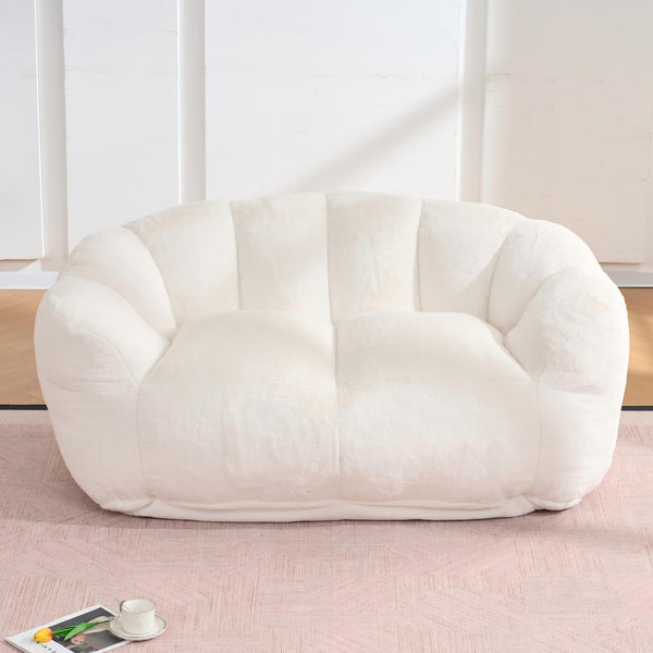 English Elm Oversized Bean Bag Loveseat Fluffy Floor Sofa for Lounging and Reading in Any Room Beige W3523P450056