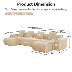 English Elm Streamlined Modular U-shape Sectional Velvet Sofa with Cloud Comfort and Movable Ottomans Light Camel W3041S00356