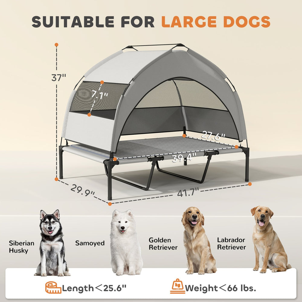 English Elm Raised Dog Cot with Canopy Mesh Surface Cooling Pad Steel Frame Outdoor Large Pets T3971P435425