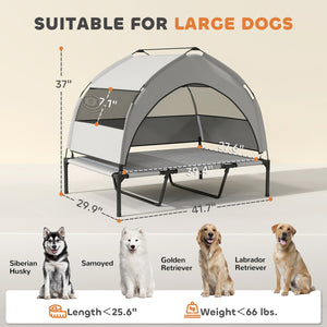 English Elm Raised Dog Cot with Canopy Mesh Surface Cooling Pad Steel Frame Outdoor Large Pets T3971P435425