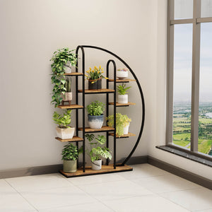 English Elm 62.2 Inch Nine Tier Moon Shaped Metal Plant Stand with Integrated Led Grow Light W3101P443485