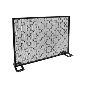 English Elm Christopher Knight Home® - FIRE Modern Single Panel Iron Fireplace Screen Black Brushed Silver – Clover Trellis Mesh Guard, 43x32 65180.00BBSILV