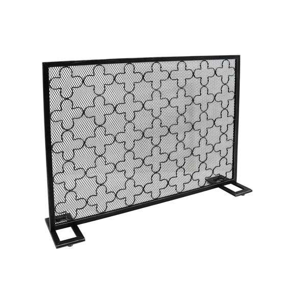 English Elm Christopher Knight Home® - FIRE Modern Single Panel Iron Fireplace Screen Black Brushed Silver – Clover Trellis Mesh Guard, 43x32 65180.00BBSILV