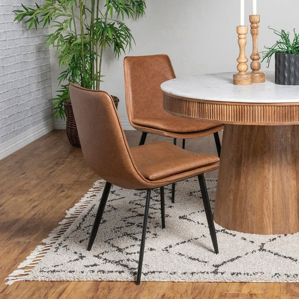 English Elm Feast Coffee Upholstered Dining Side Chair Set of 2 — Padded Armless Seats, Faux Leather, Black Metal Legs B062P342731