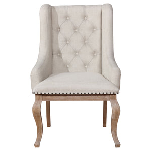 English Elm Fremont Barley Brown Upholstered Dining Chairs Set of 2 — Vintage Asian Hardwood, 300 lb Capacity, Cream Upholstery and Wingback Comfort B062P337744