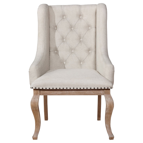 English Elm Fremont Barley Brown Upholstered Dining Chairs Set of 2 — Vintage Asian Hardwood, 300 lb Capacity, Cream Upholstery and Wingback Comfort B062P337744