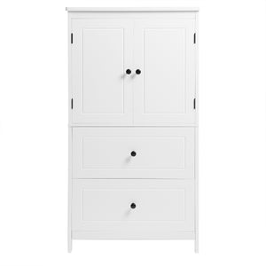 English Elm Bathroom Storage Cabinet with Two Doors and Drawers, Adjustable Shelf, MDF Finish, Slim 28"L x 15"W White N725P188460K