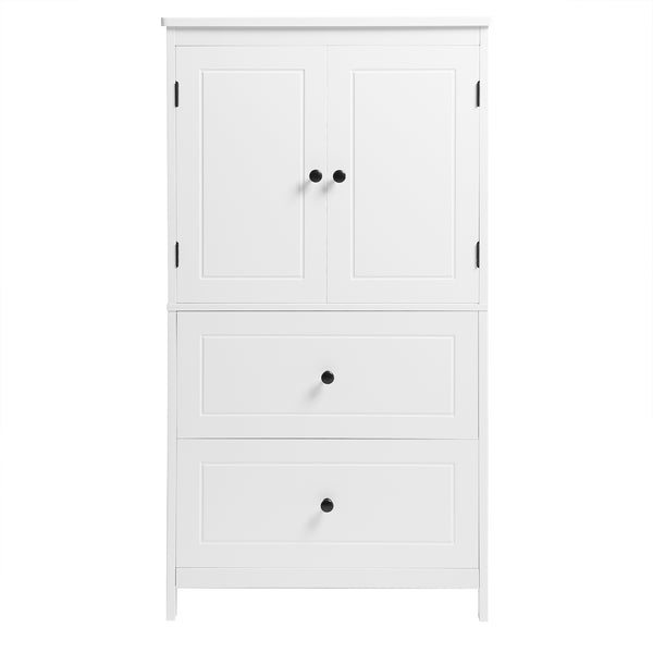 English Elm Bathroom Storage Cabinet with Two Doors and Drawers, Adjustable Shelf, MDF Finish, Slim 28"L x 15"W White N725P188460K