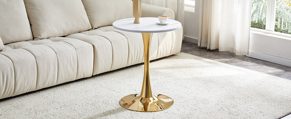 English Elm Round Faux Marble Tulip Dining Table Mid Century Pedestal Base for Compact Kitchens Gold+White W2920P395717