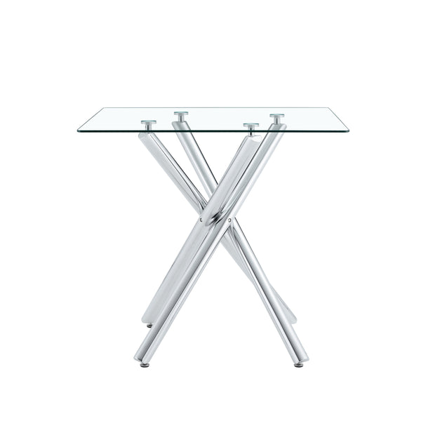 English Elm Modern Tempered Glass Pub Table Set Chrome X-base Stools for Kitchen or Home Bar W3875S00035