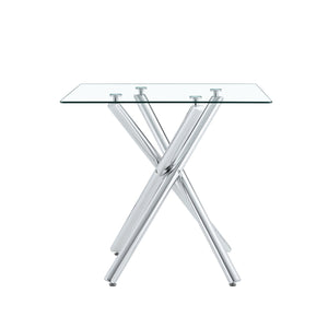 English Elm Modern Tempered Glass Pub Table Set with Chrome Base and White Pu Leather Stools W3875S00034