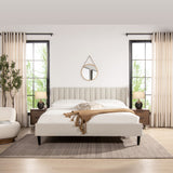 English Elm Aspen Vertical Tufted Headboard Platform Bed Set, King, Light Beige Linen