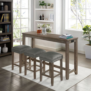 English Elm Transitional Counter Height 3pc Dining Set with USB Charging, Storage Shelves & Padded Seats Gray 69 L x 22 W x 12 H B2741P384393