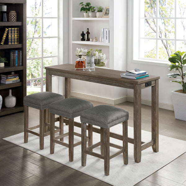 English Elm Transitional Counter Height 3pc Dining Set with USB Charging, Storage Shelves & Padded Seats Gray 69 L x 22 W x 12 H B2741P384393