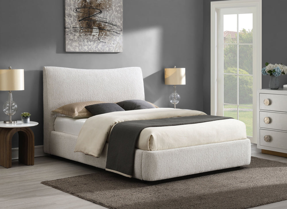 English Elm Renee Chenille Upholstered Queen Bed Padded Headboard Footboard No Tool Assembly B2756S00033