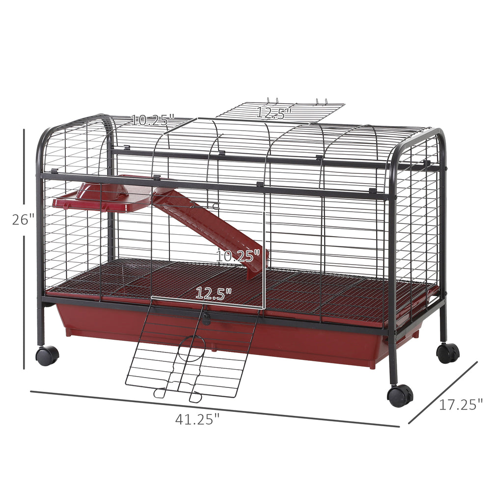 English Elm Pet Rabbit Ferret Multi-level Steel Cage with Rolling Wheels and Deep Litter Base T3971P435716
