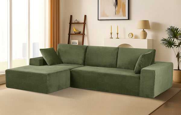 English Elm Cozyform Convertible Sectional Sofa In Dark Green Corduroy, No Assembly, Versatile Comfort & Style B2735P359709