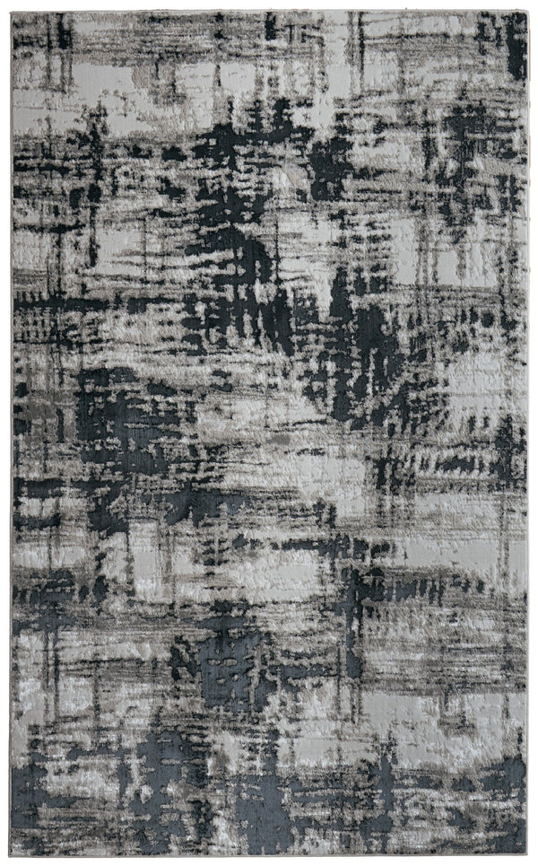 Feizy Rugs Micah Modern Abstract Area Rug - Durable Machine-made Soft Polyester For High Traffic Spaces Black,White,Gray Polyester,Polypropylene 6943339fblk000e10