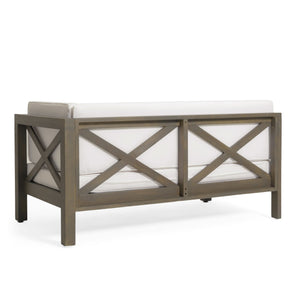 English Elm Brava Outdoor Acacia Corner Bench Set with Coffee Table for Patio Entertaining 57968.00WHI-64496.00GRY