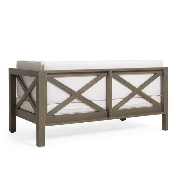 English Elm Brava Outdoor Acacia Corner Bench Set with Coffee Table for Patio Entertaining 57968.00WHI-64496.00GRY