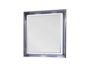 English Elm MOON Smooth White Mirror with LED Accent Lighting, High Gloss Solid Wood & MDF Frame, Modern Luxury B201P216071