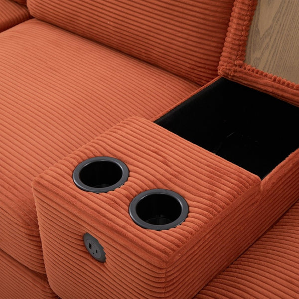 English Elm United Corduroy L-Shaped 4-Seater Sofa With Usb, Cup Holders & Storage Ottoman - Perfect For Apartments! W1568S00225-GIGA