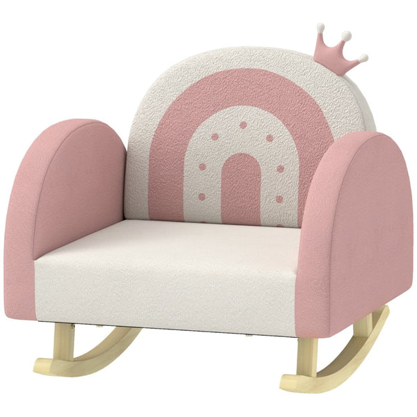 English Elm Qaba Kids Rocking Chair - Enchanting Princess Crown Velvet Toddler Armchair With Rainbow Backrest W2225P229319-GIGA