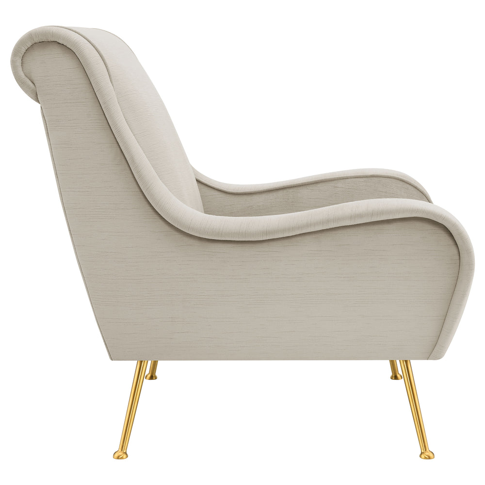 English Elm Lundy Stone Tight Cushion Accent Chair — Romantic Mid-Century Modern Upholstered Seat with Gold Legs, Textured Welt Details and Sloped Arms for Transitional Living Spaces B062P358334
