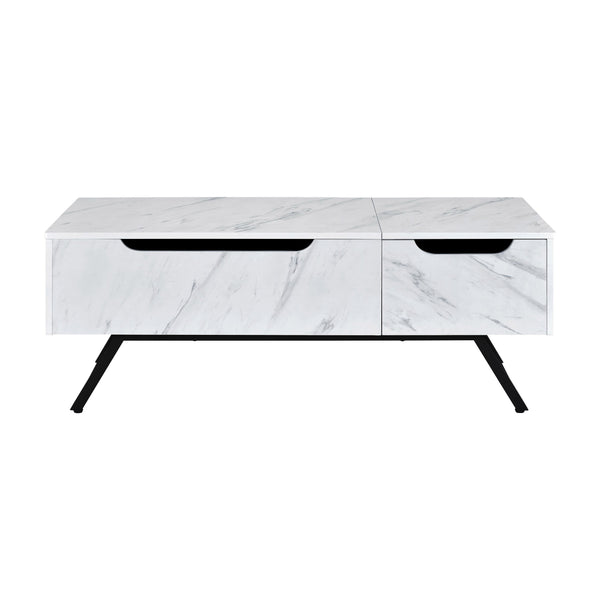 English Elm White Coffee Table with Lift Top, Spacious Storage, Drawer & Sleek Metal Splayed Legs for Modern Living Room B062P191066