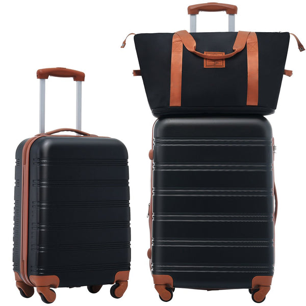 English Elm Hardshell Abs Spinner Luggage Set with Tsa Lock Carry on and Checked Suitcase Trio Black+Brown PP309433AAP