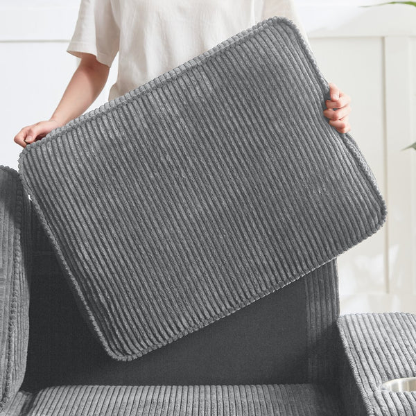 English Elm 83.86"Corduroy comfy sofa with resilient sponge & spring cushions, stylish modern 3-seater for living spaces Gray W1359P215066