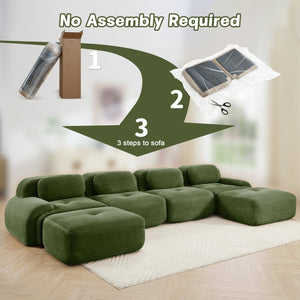 English Elm U-shaped Modular Sectional Sofa Corduroy Upholstered Ergonomic Curved Living Room Seating Olive Green W714S01263