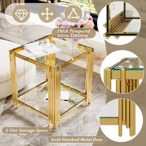 English Elm Modern Round Mirrored Glass End Table with Gold Metal Frame and Lower Display Shelf Transparent N735P380093K