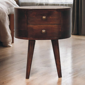 English Elm Solid Wood California Walnut Bedside Table With 2 Drawers, Nordic Legs – Stylish Storage Solution! B182P279249-GIGA