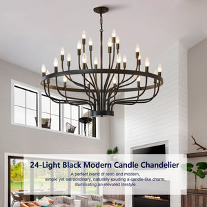 English Elm Industrial Black Metal 24 Arm Candelabra Chandelier for Dining Room or Vaulted Space W2991P406719